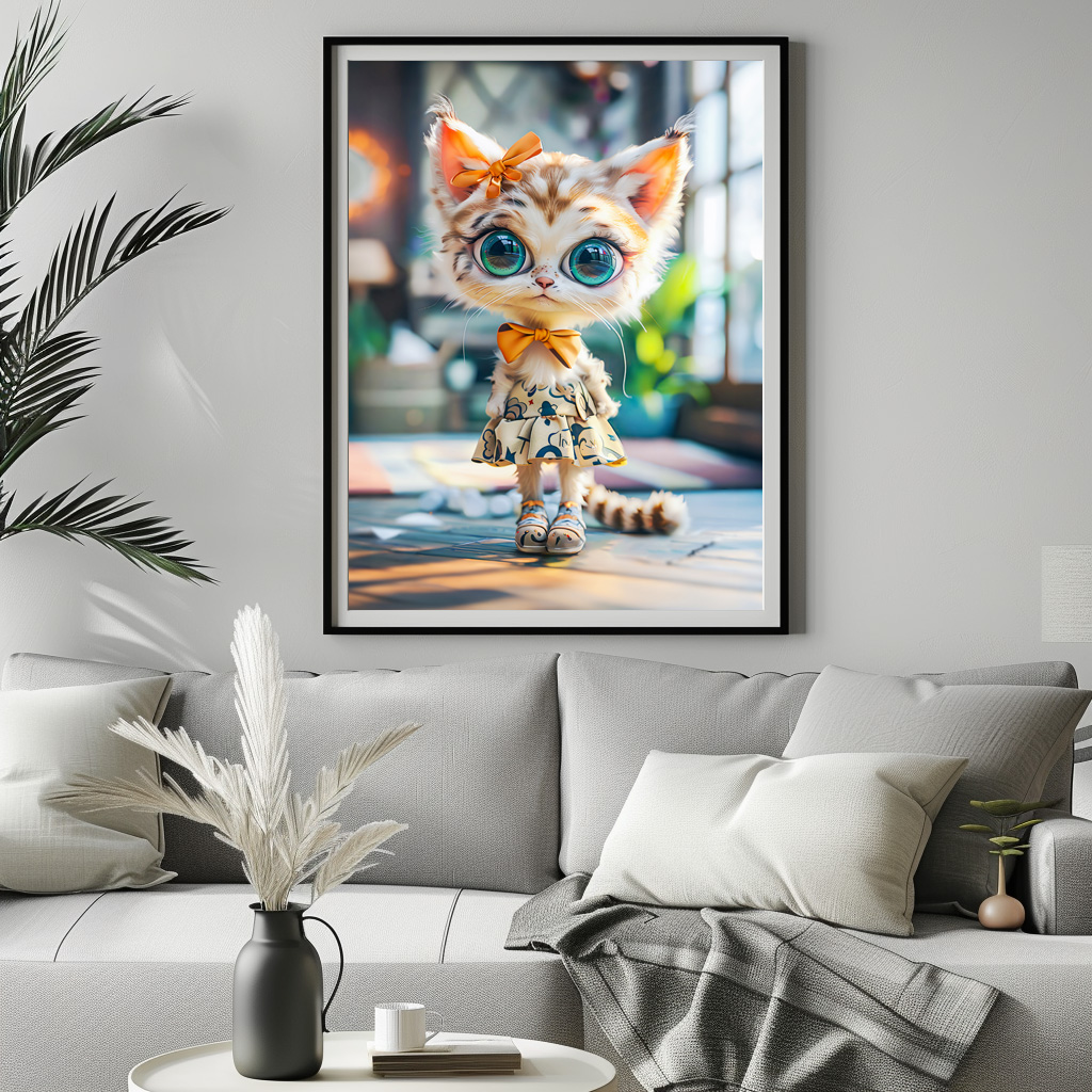 Poster: Kitten in Patterned Dress Indoors - Imagen 2