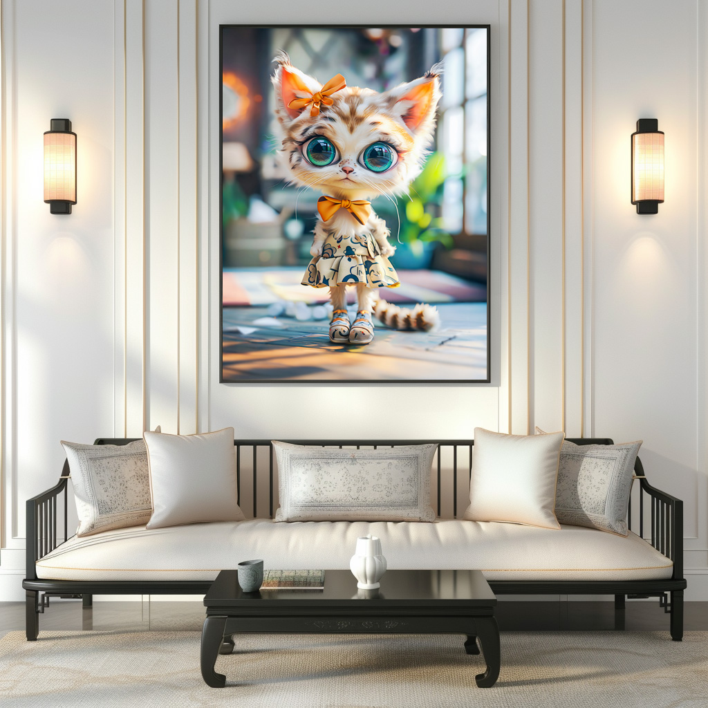 Poster: Kitten in Patterned Dress Indoors - Imagen 3