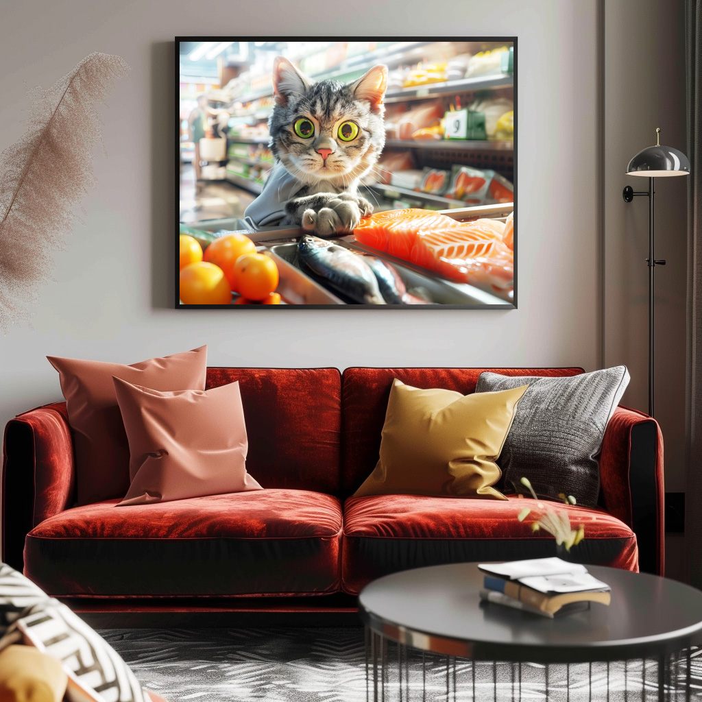 Poster: Cat shopping in grocery store with produce - immagine 2