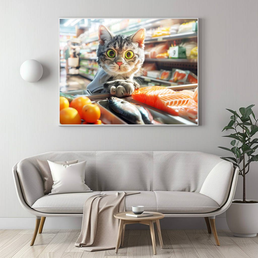 Poster: Cat shopping in grocery store with produce - immagine 3