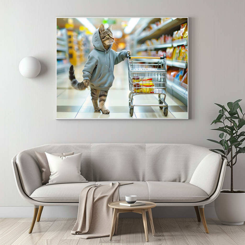 Poster: Cat with shopping basket in supermarket aisle - Imagen 3