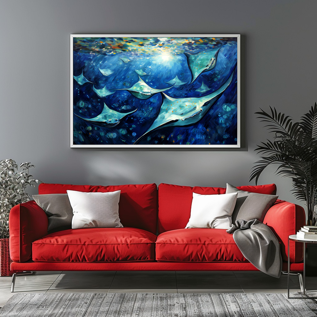 Poster: Manta Rays in Expressive Ocean Oil Painting – Image 2