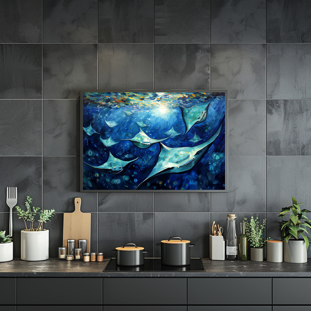 Poster: Manta Rays in Expressive Ocean Oil Painting – Image 3