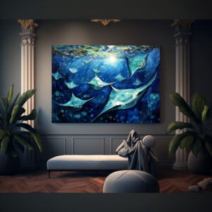 Poster: Manta Rays in Expressive Ocean Oil Painting
