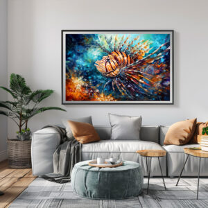 Poster: Lionfish in Expressive Ocean Oil Painting