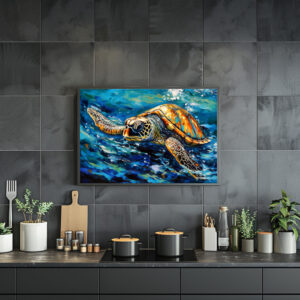Poster: Sea Turtle in Expressive Oil Brushwork