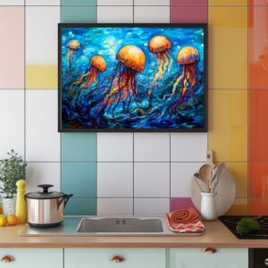 Poster: Jellyfish in Swirling Underwater Oil Painting
