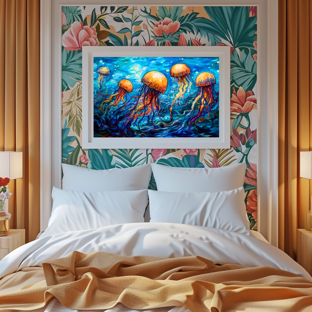 Poster: Jellyfish in Swirling Underwater Oil Painting – Bild 2