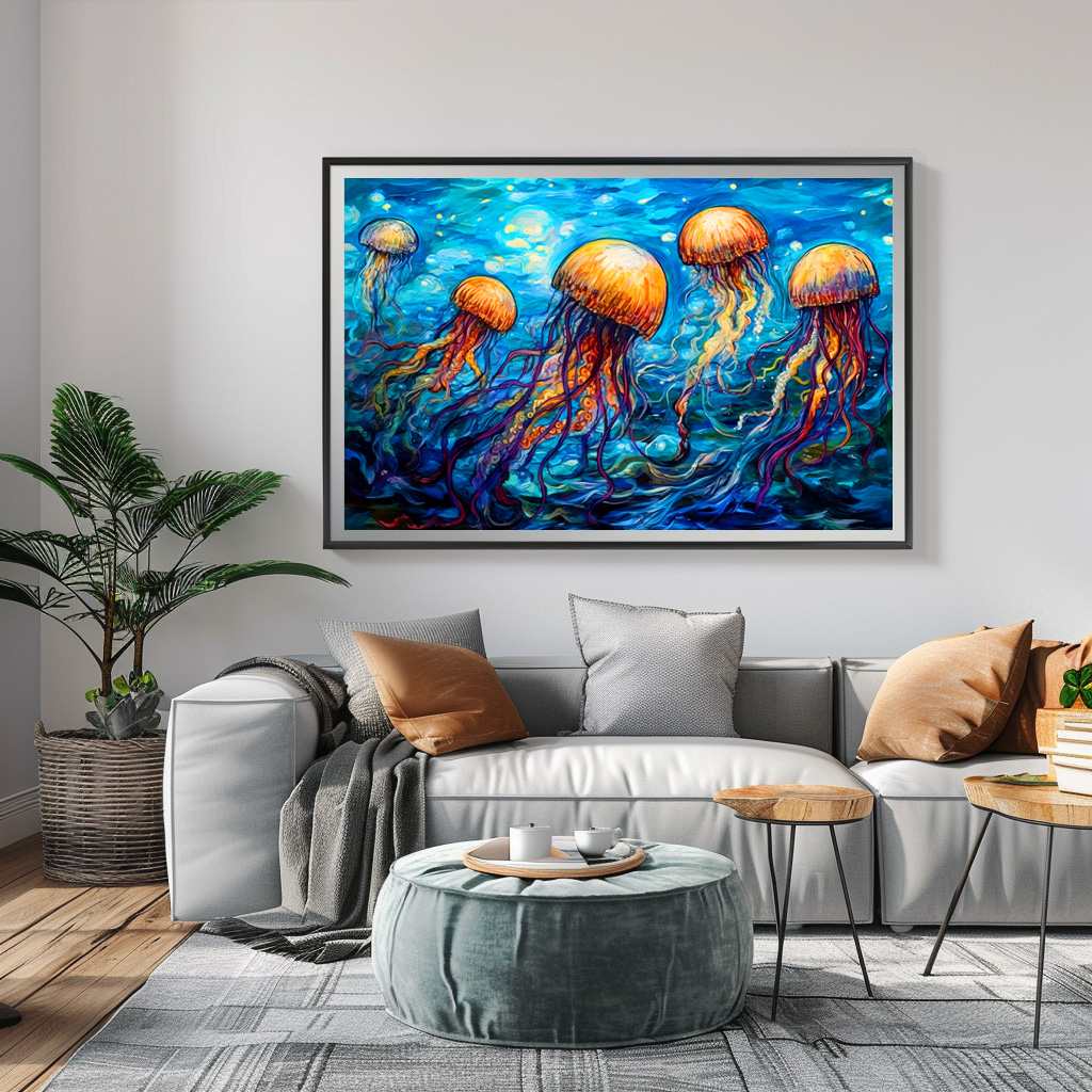 Poster: Jellyfish in Swirling Underwater Oil Painting – Bild 3