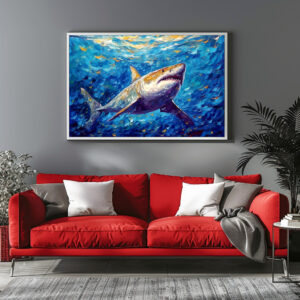 Poster: Shark in Expressive Underwater Oil Painting