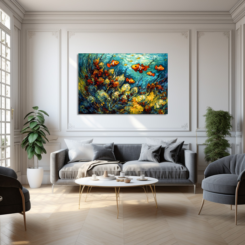 Poster: Clownfish in Swirling Coral Reef Painting – Image 3