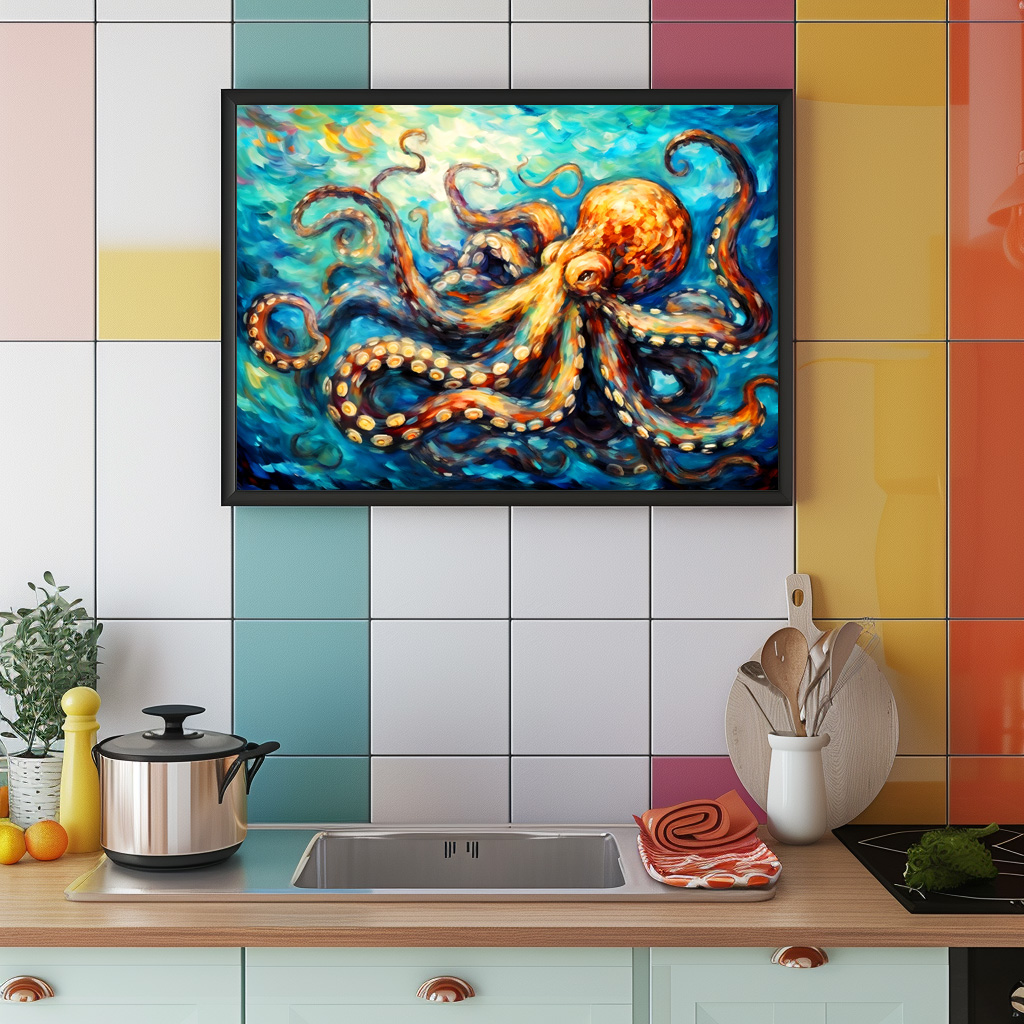 Poster: Octopus in Swirling Ocean Oil Painting - Imagen 2
