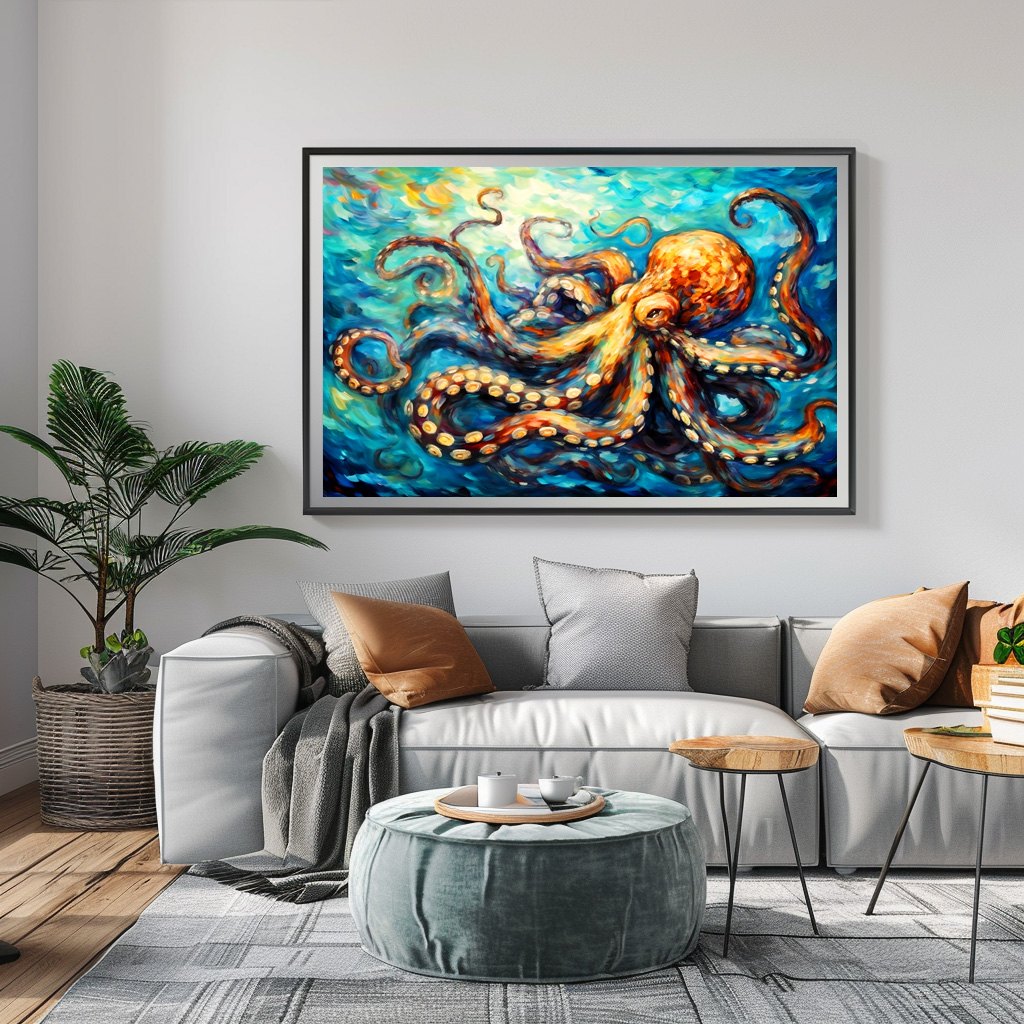 Poster: Octopus in Swirling Ocean Oil Painting - Imagen 3