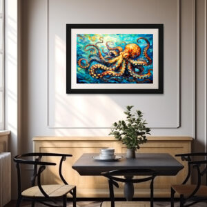 Poster: Octopus in Swirling Ocean Oil Painting