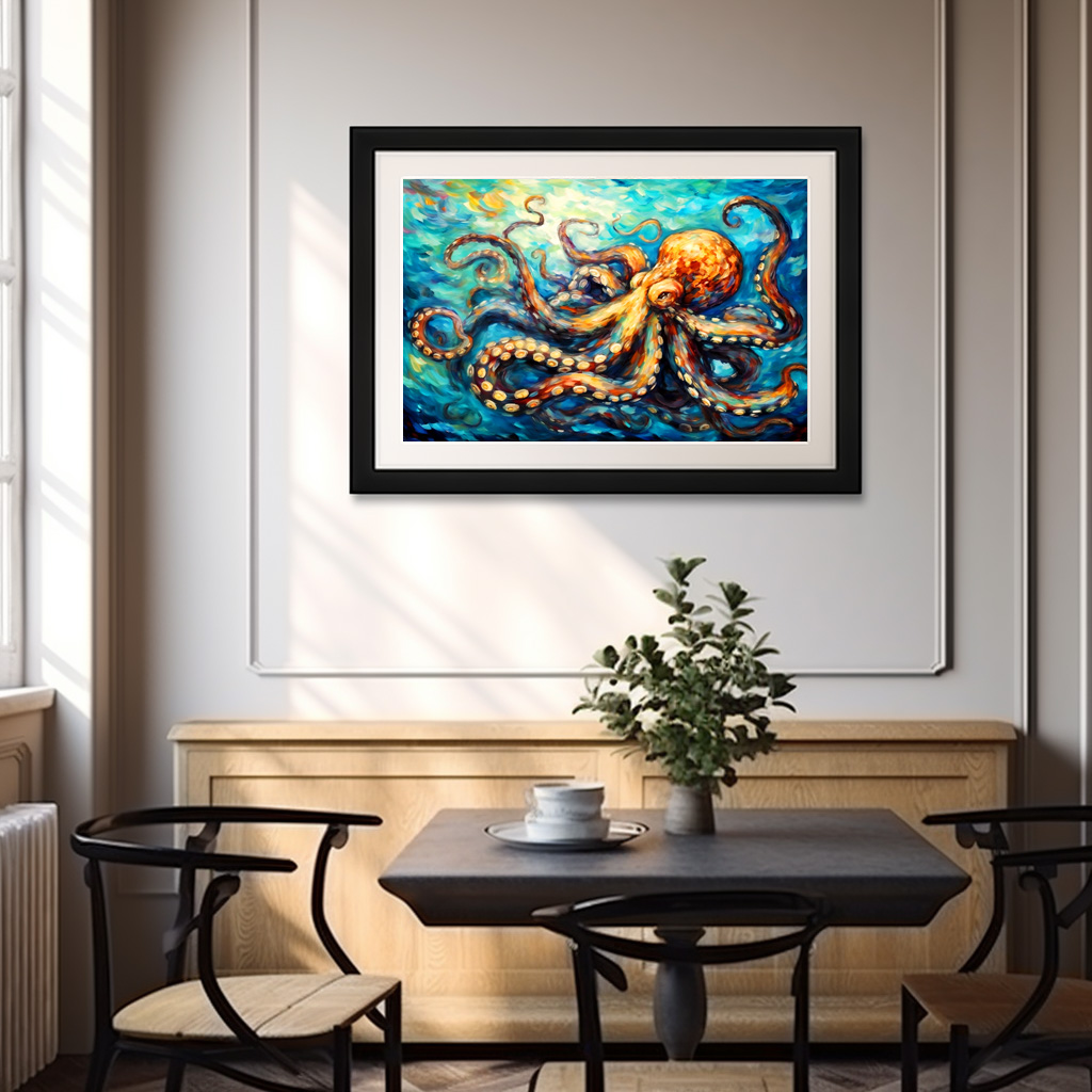 Poster: Octopus in Swirling Ocean Oil Painting