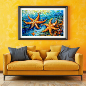 Poster: Starfish in Swirling Underwater Oil Painting
