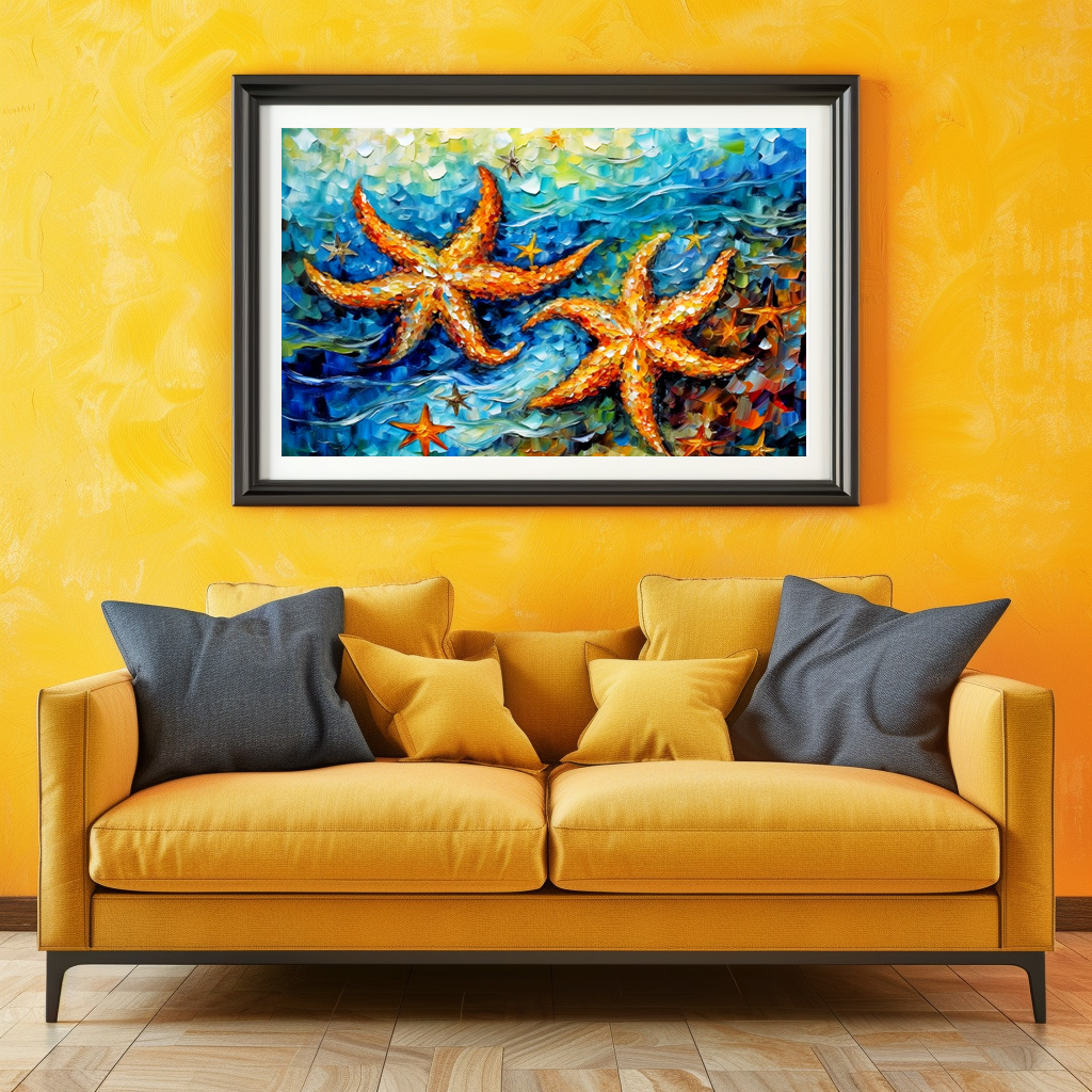 Poster: Starfish in Swirling Underwater Oil Painting