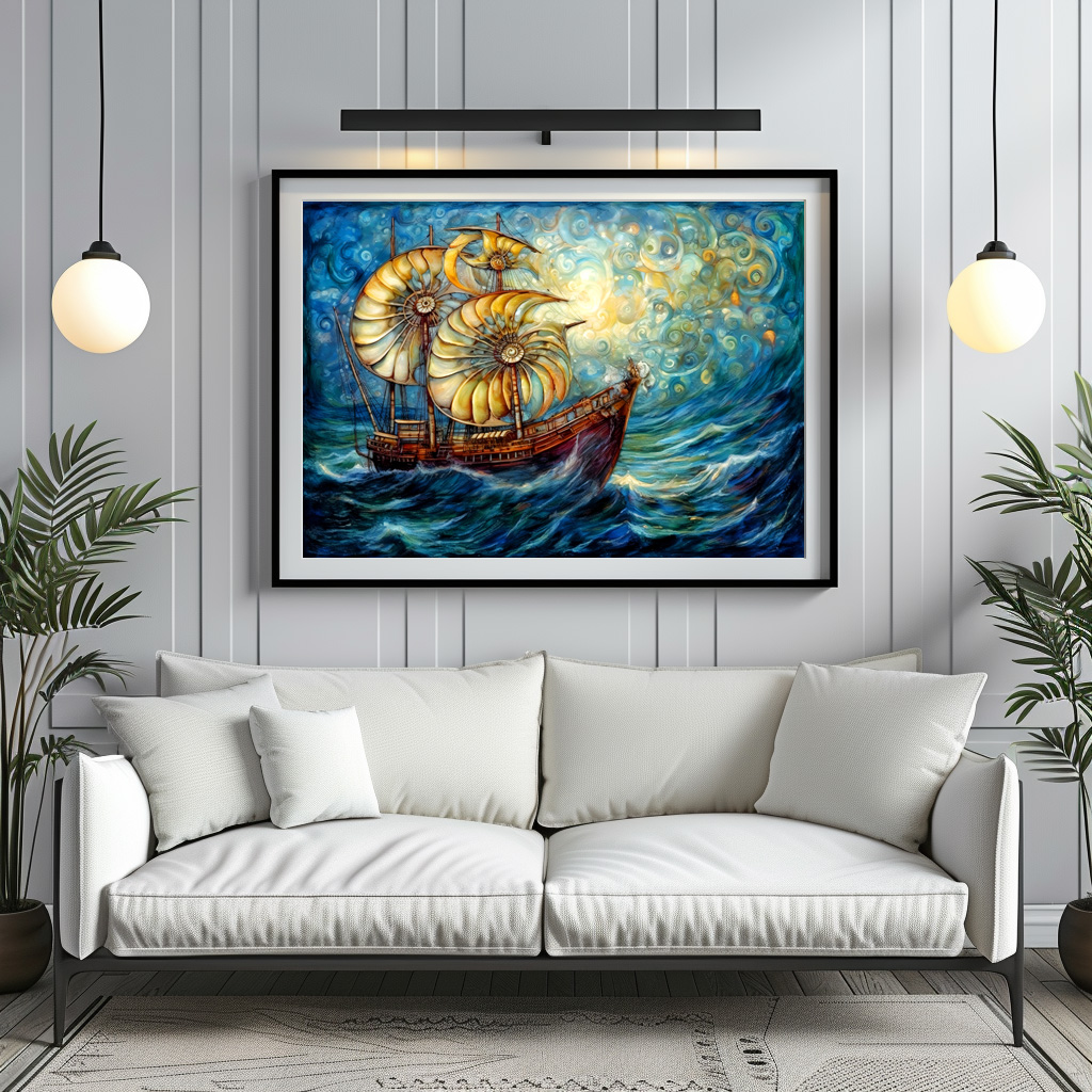 Poster: Fantastical Nautilus Ship in Swirling Ocean – Bild 2