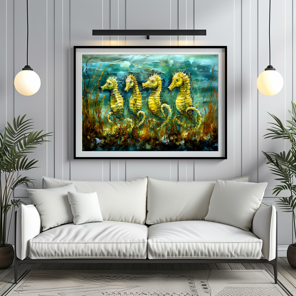 Poster: Seahorses in Expressive Ocean Oil Painting – Bild 2