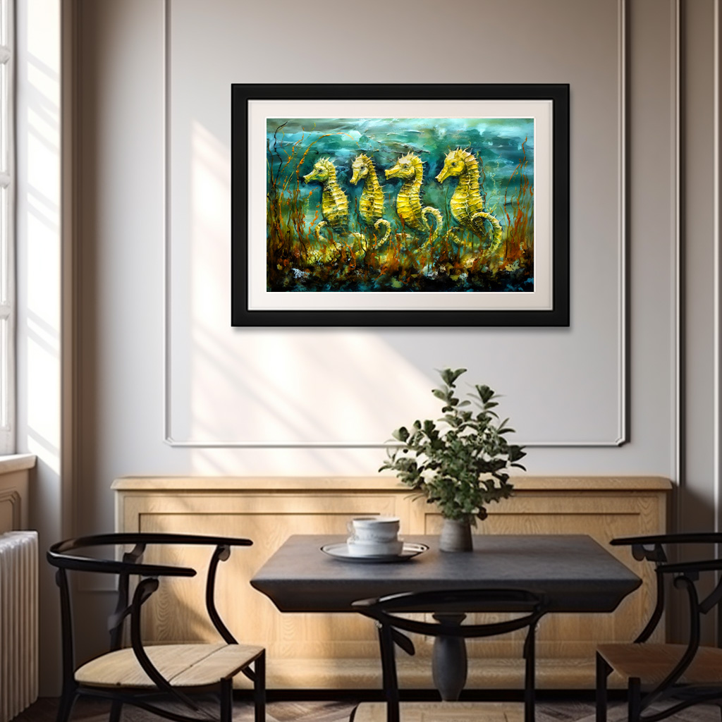 Poster: Seahorses in Expressive Ocean Oil Painting – Bild 3