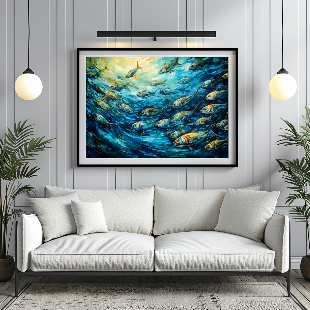 Poster: School of Fish in Expressive Ocean Painting