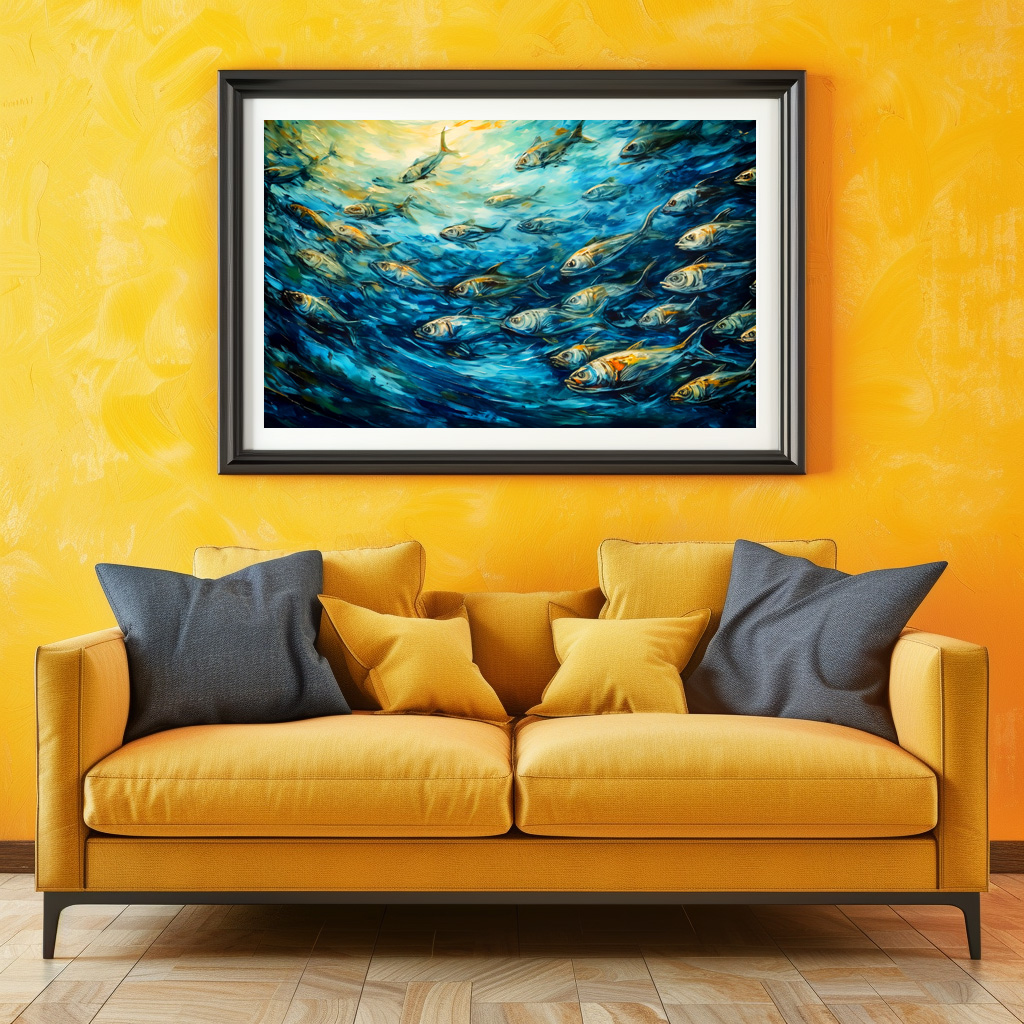 Poster: School of Fish in Expressive Ocean Painting – Bild 3
