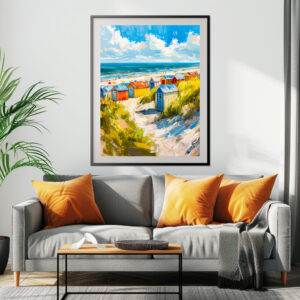 Poster: Beach Huts by the Sea in Holland Painting