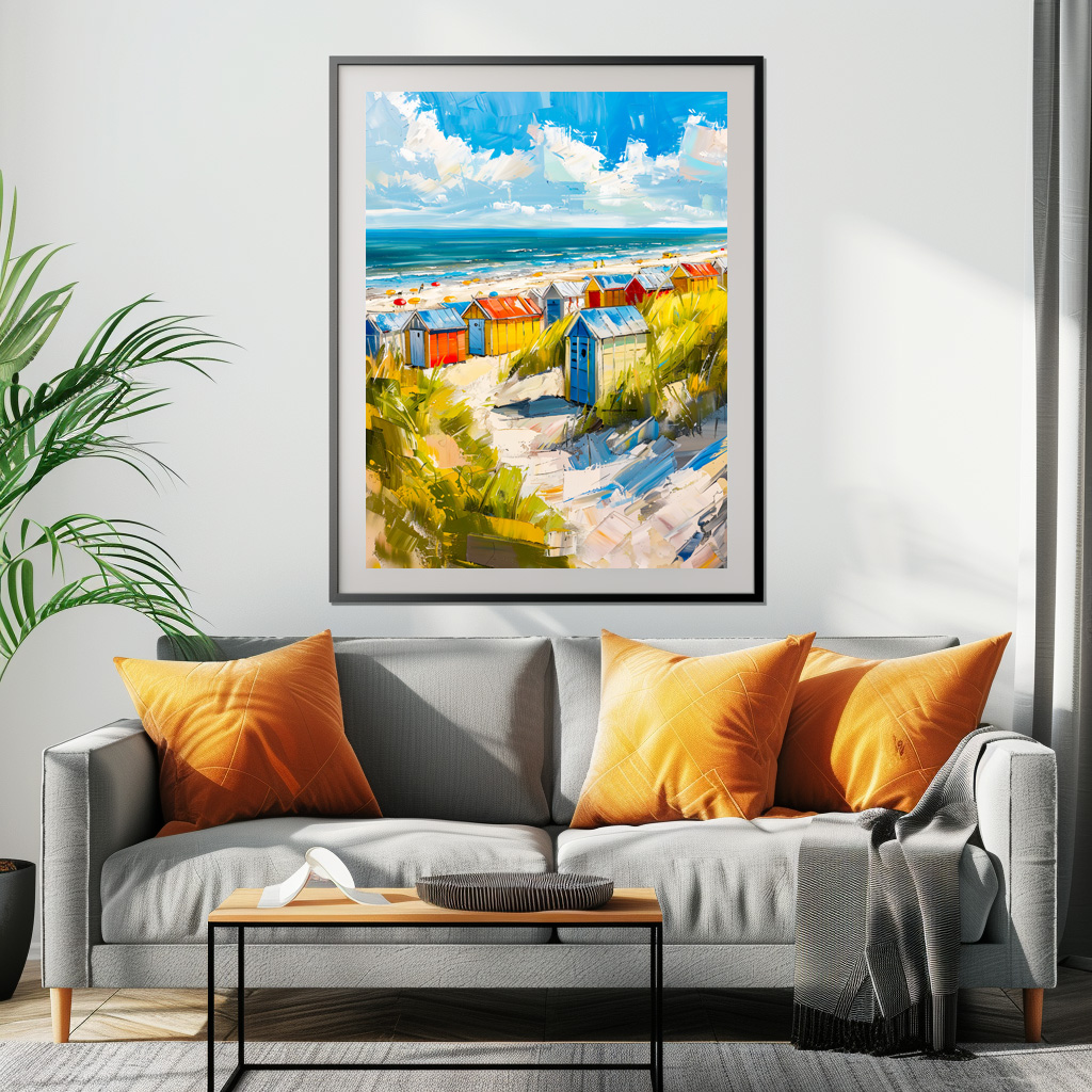 Poster: Beach Huts by the Sea in Holland Painting