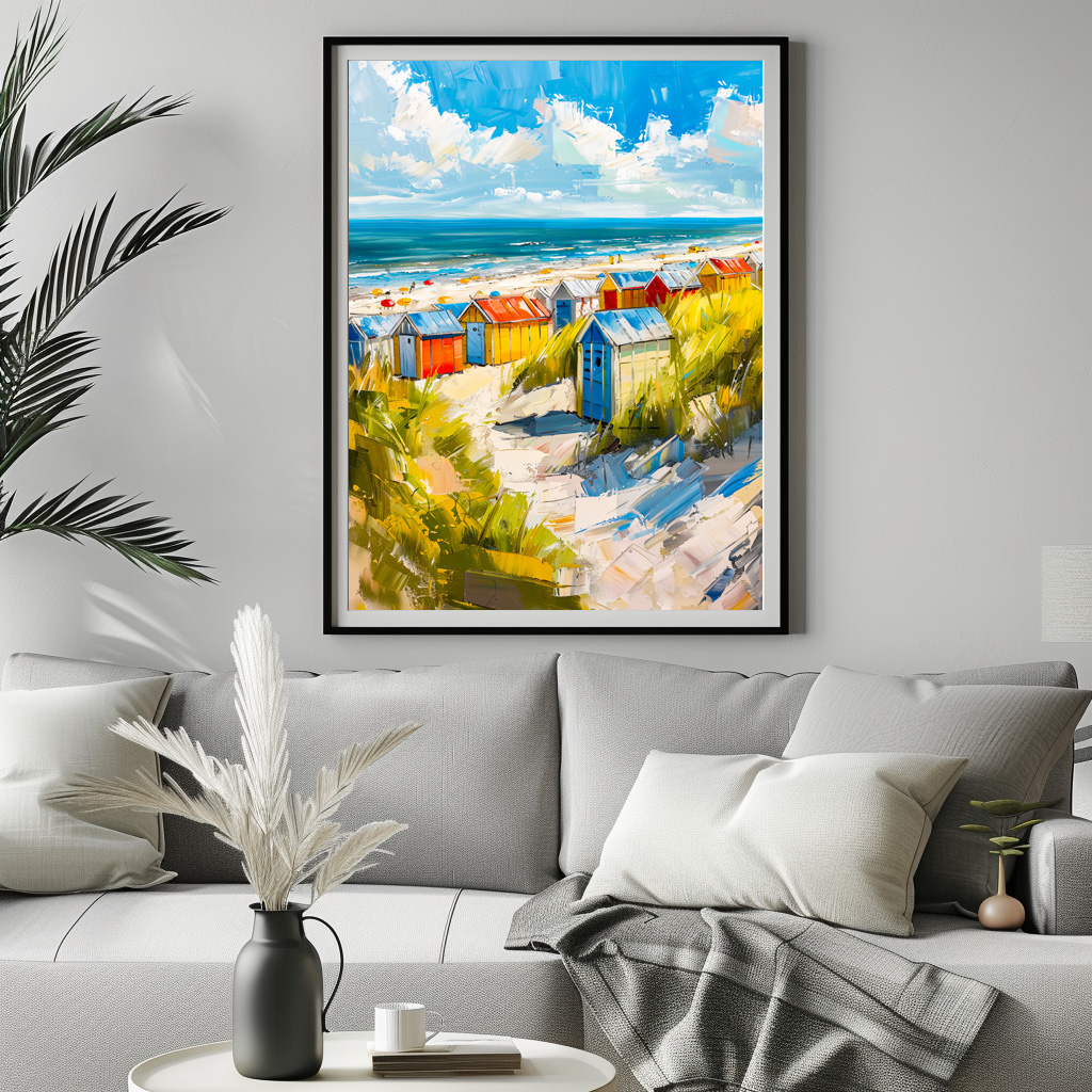 Poster: Beach Huts by the Sea in Holland Painting - immagine 2