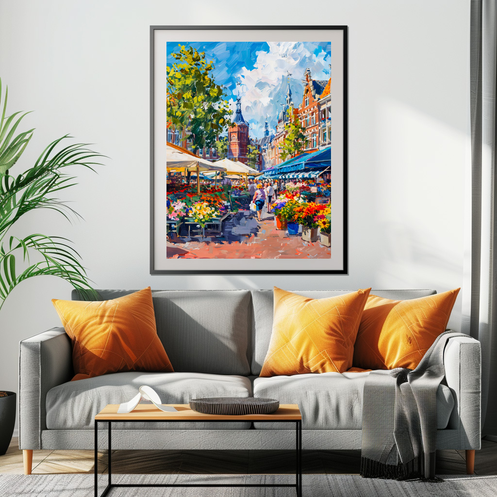 Poster: Flower Market with Historic Buildings Fantasy Painting