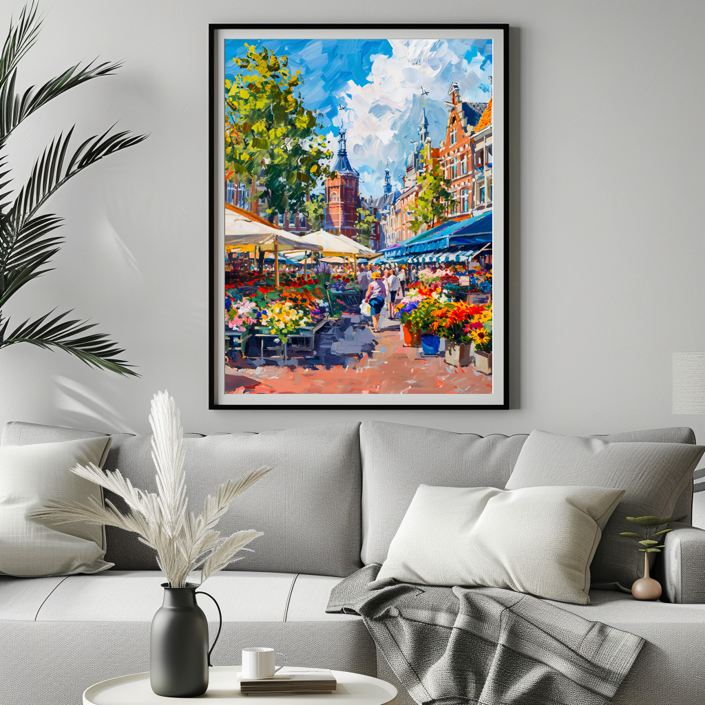 Poster: Flower Market with Historic Buildings Fantasy Painting – Bild 2