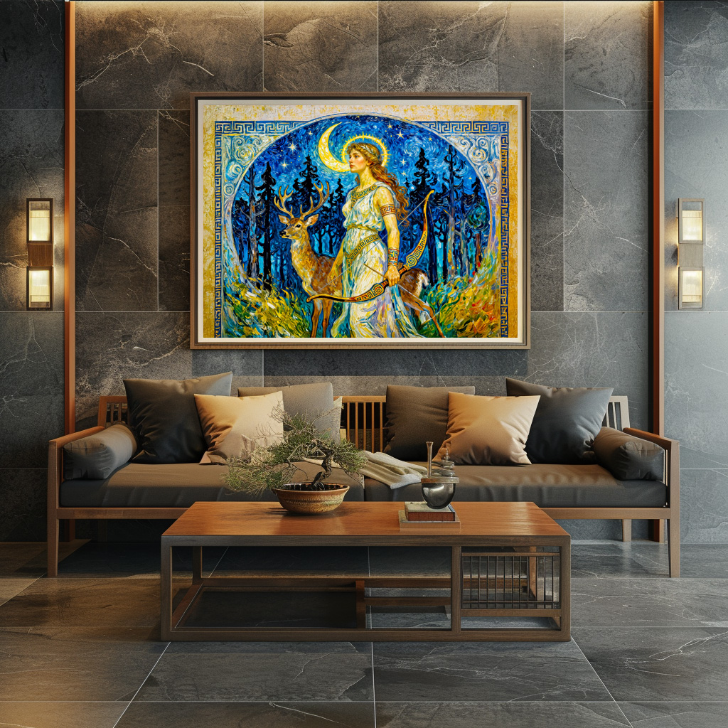 Poster: Artemis with Deer and Bow in a Starry Forest Night – Bild 2