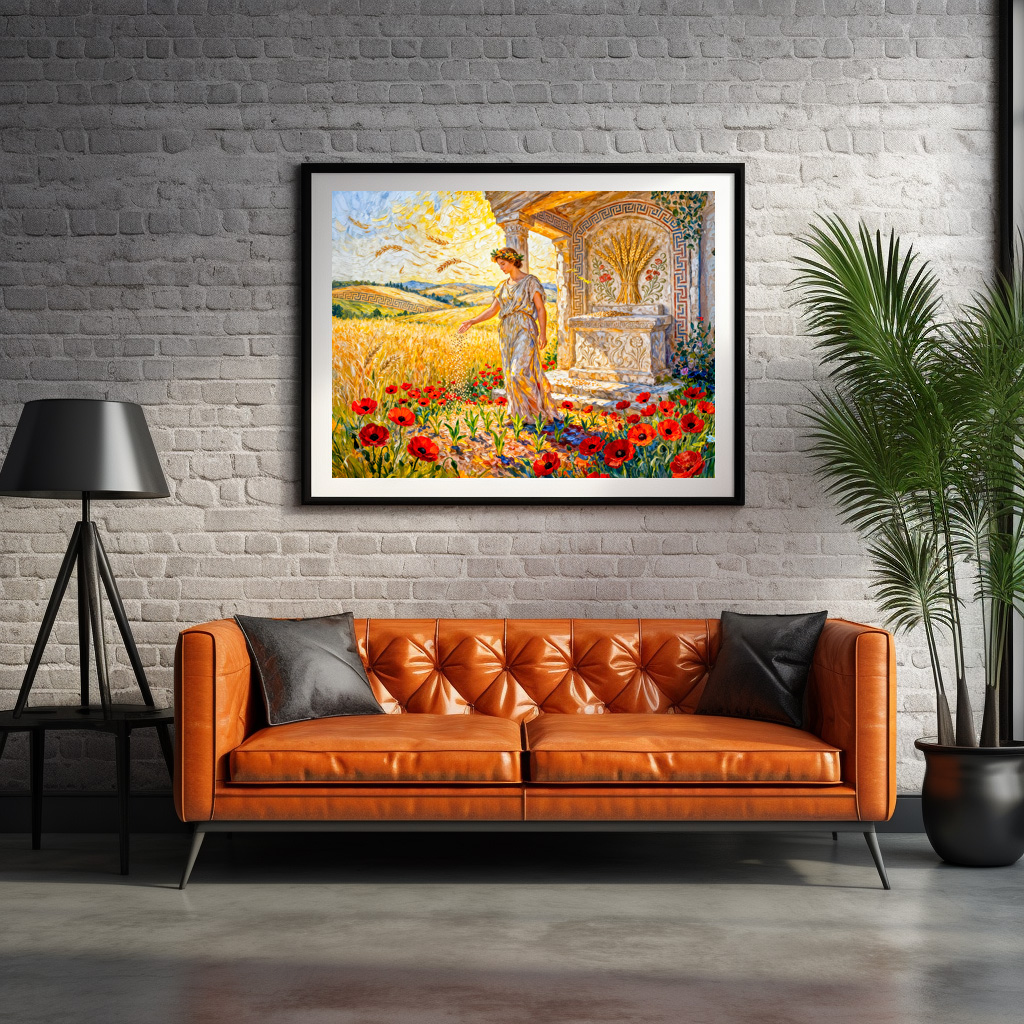 Poster: Demeter Sowing Grain by Field Altar Among Poppies and Ripe Wheat - Imagen 2