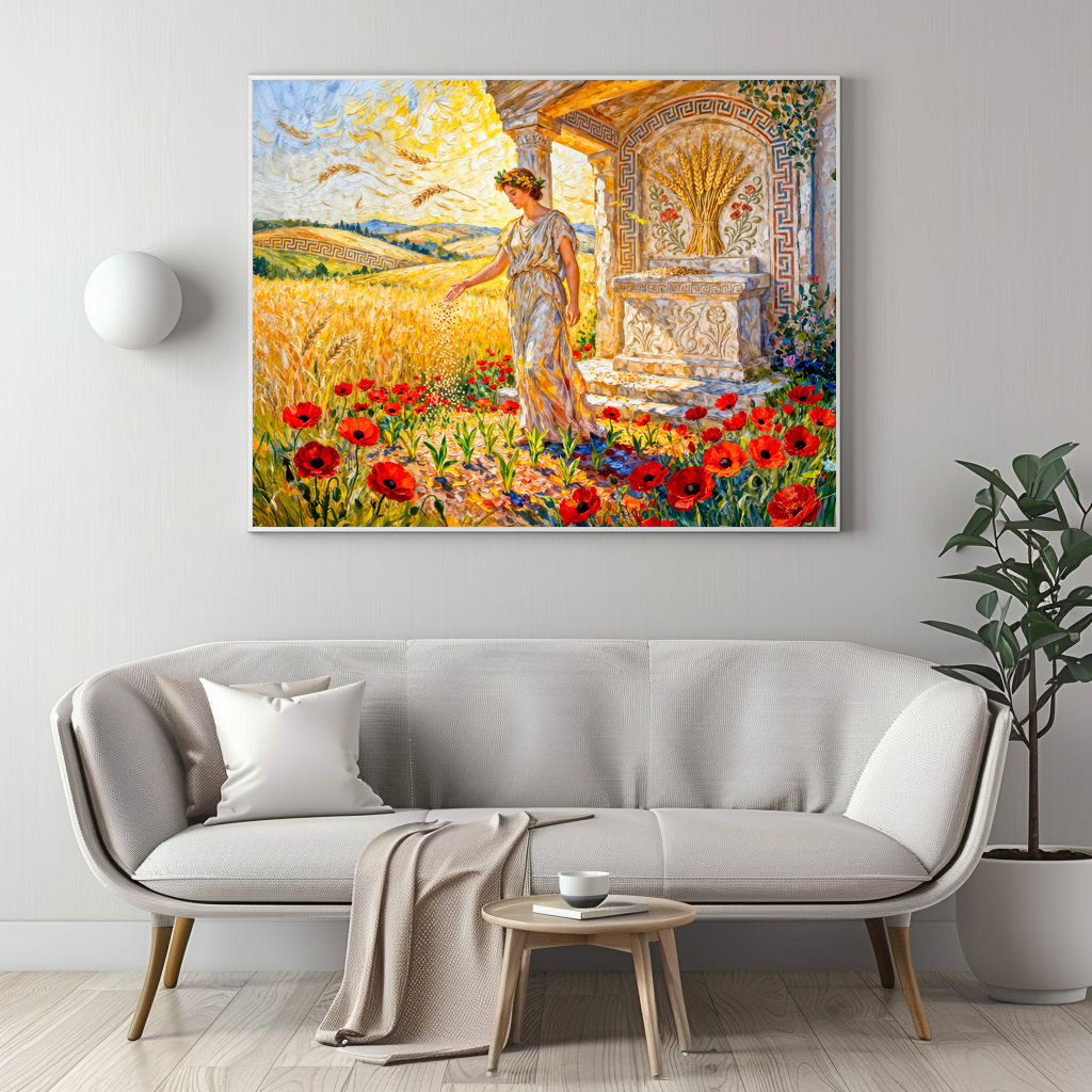 Poster: Demeter Sowing Grain by Field Altar Among Poppies and Ripe Wheat - Imagen 3