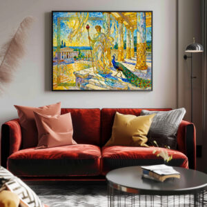 Poster: Hera with Peacock and Pomegranate Scepter in Temple Hall