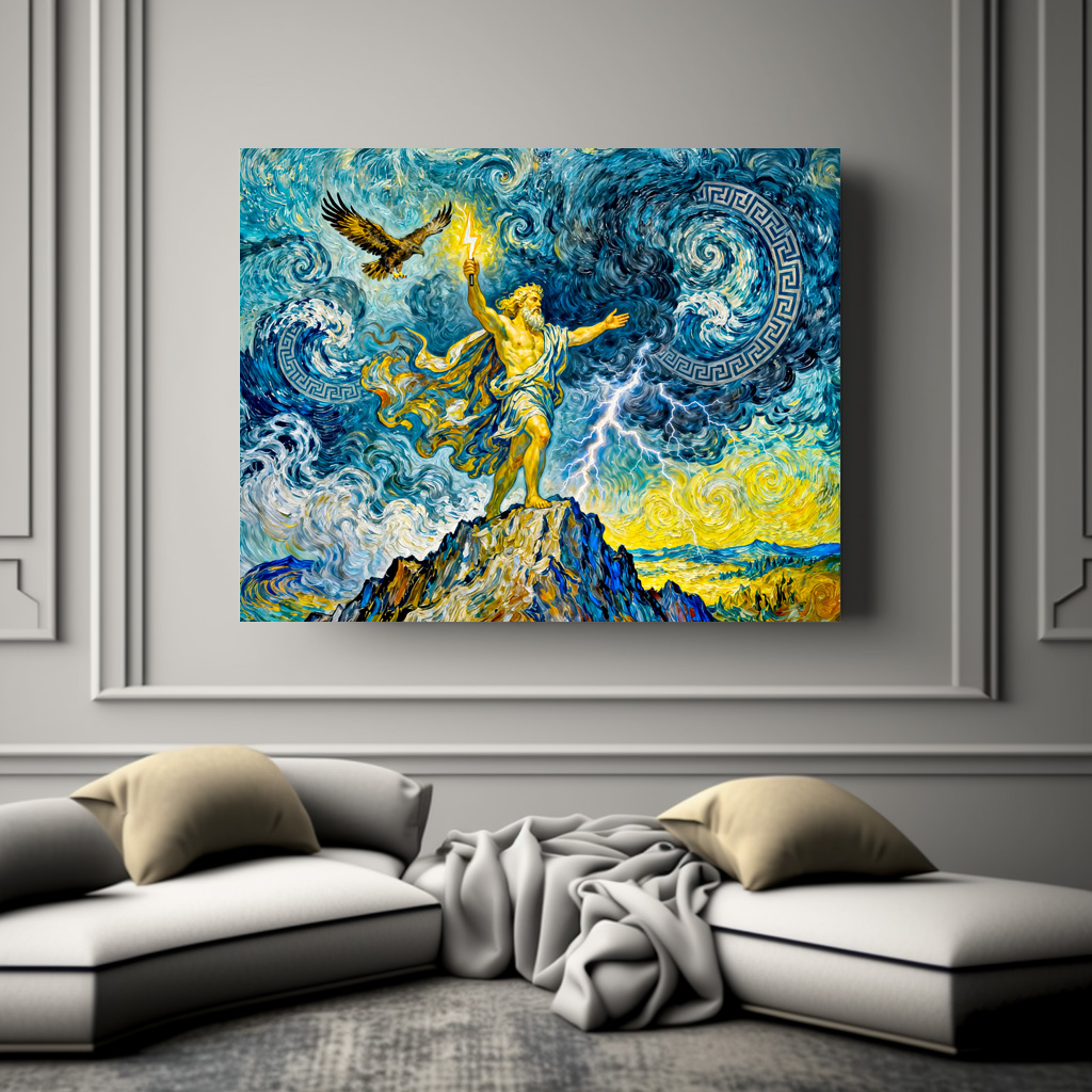 Poster: Zeus on Stormy Rocks with Lightning Bolt and Eagle Above - immagine 3