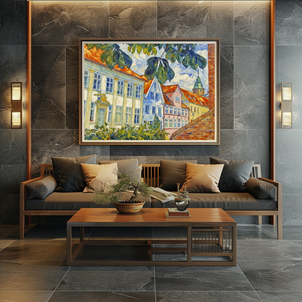 Poster: Impressionist Town Scene in Glueckstadt with Historic Architecture