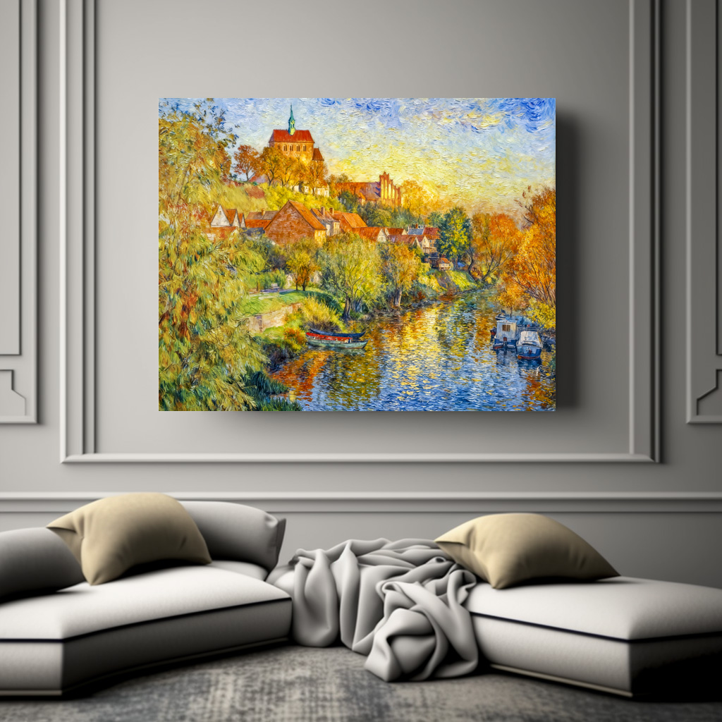 Poster: Impressionist Autumn View of Havelberg Cathedral with Riverside Town