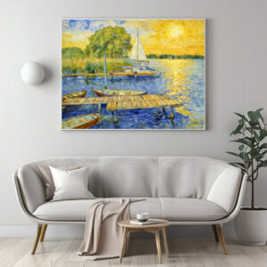 Poster: Impressionist Lakeside Pier on the Wannsee with Boats and Reflections