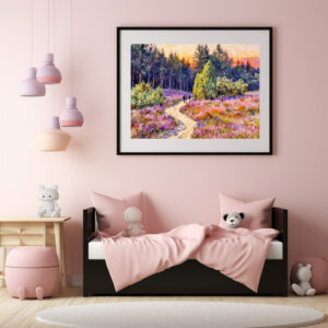 Poster: Impressionist Landscape of the Lueneburg Heath at Sunset