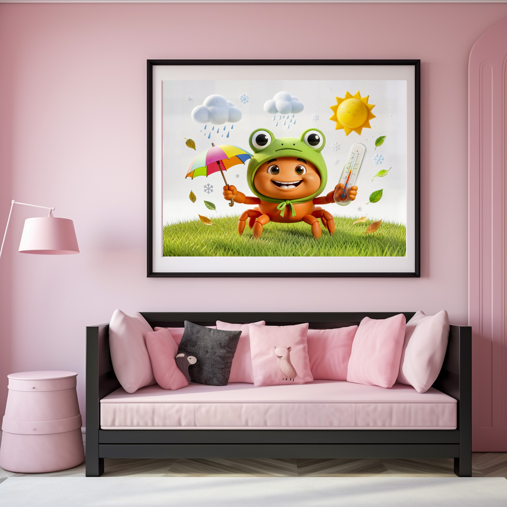 Poster: Weather Crab Measuring Climate With Rainbow Umbrella – Image 3