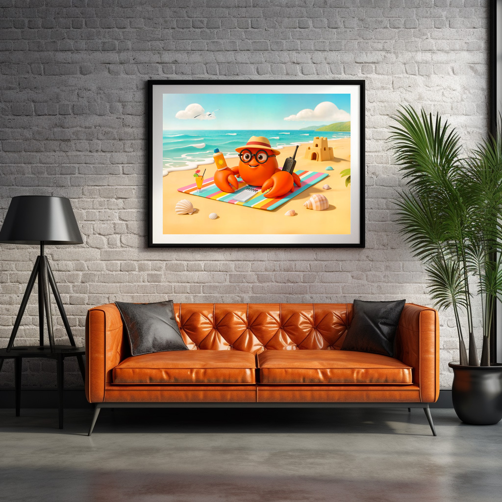 Poster: Spy Crab Relaxing On Beach With Mission Gear – Image 2