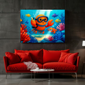 Poster: Diving Crab Exploring Colorful Underwater Coral World