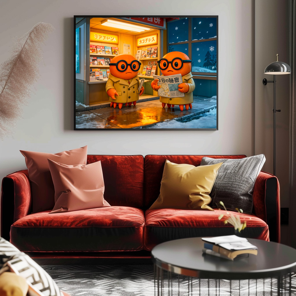 Poster: Spy Crabs Investigating Colorful Japanese Newsstand Scene – Bild 3