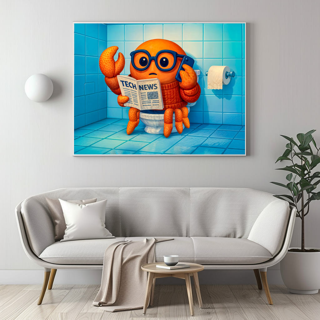 Poster: Funny Spy Crab Reading Tech News Magazine