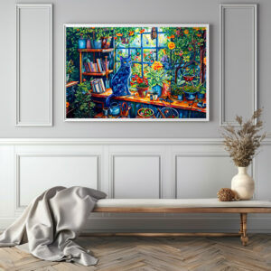 Poster: Cat sitting on Garden House Windowsill