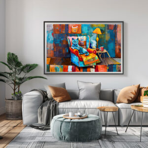 Poster: Cartoon Cozy Cat in Armchair
