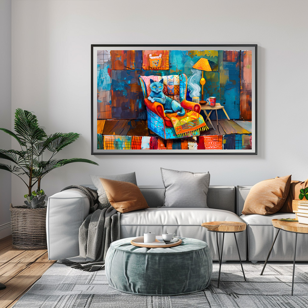 Poster: Cartoon Cozy Cat in Armchair