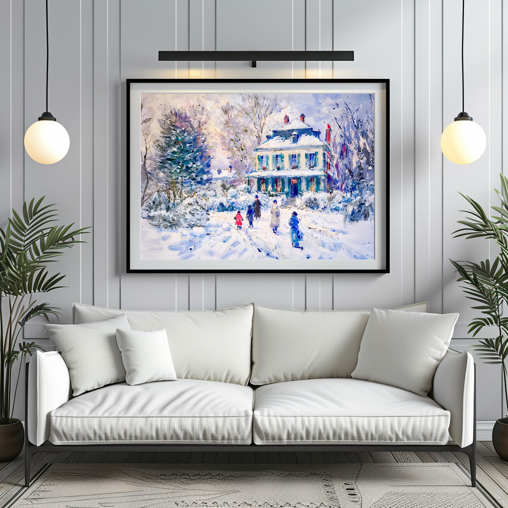 Poster: Impressionist Garden Art Mug Winter Garden House Scene – Image 2