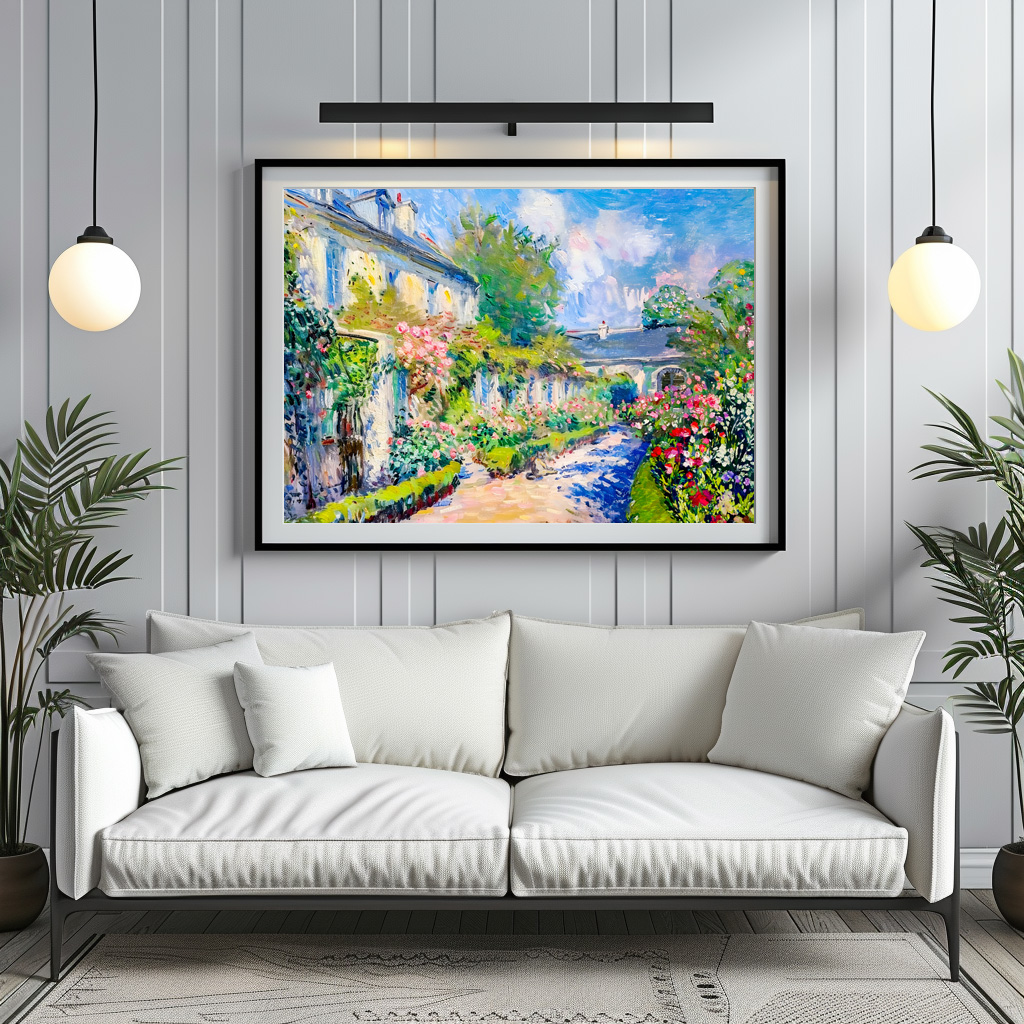 Poster: Impressionist Garden Art Mug Sunlit Garden House